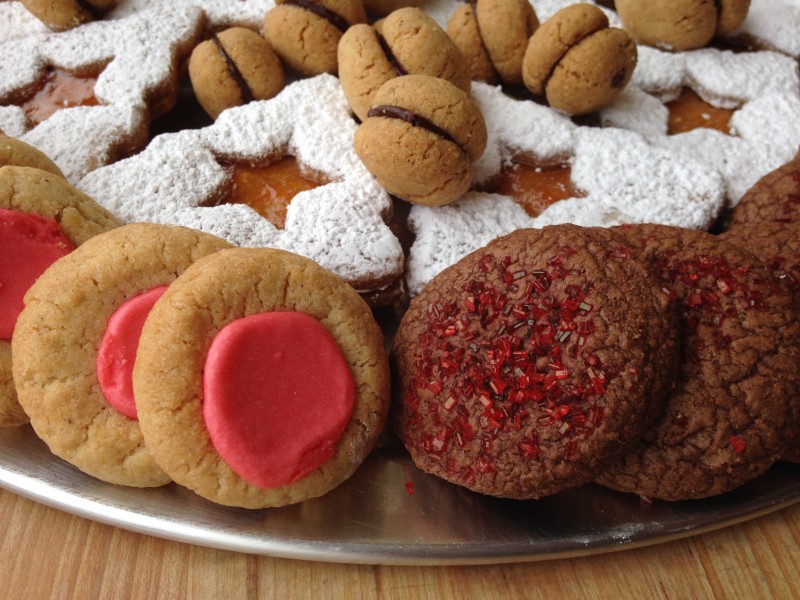 close up of fancy schmancy cookies on a tray