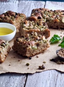 vegan breads-green olive focaccia