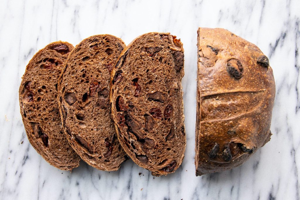 slices of chocolate cherry bread