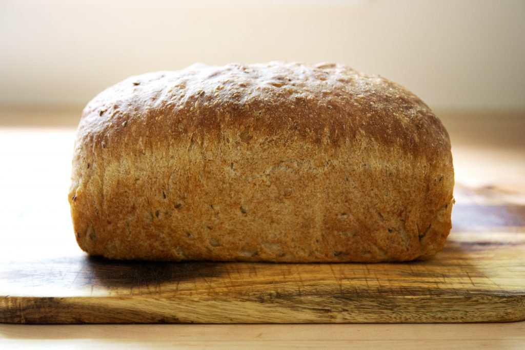 side view of a soft rye sandwich loaf