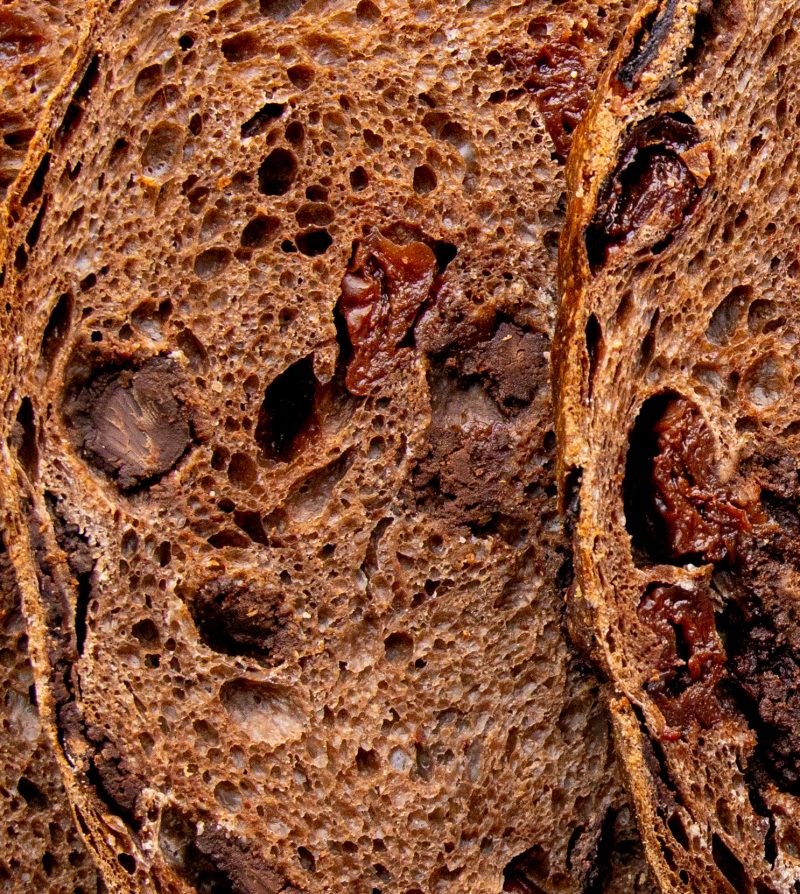 close up view of slices of chocolate cherry bread