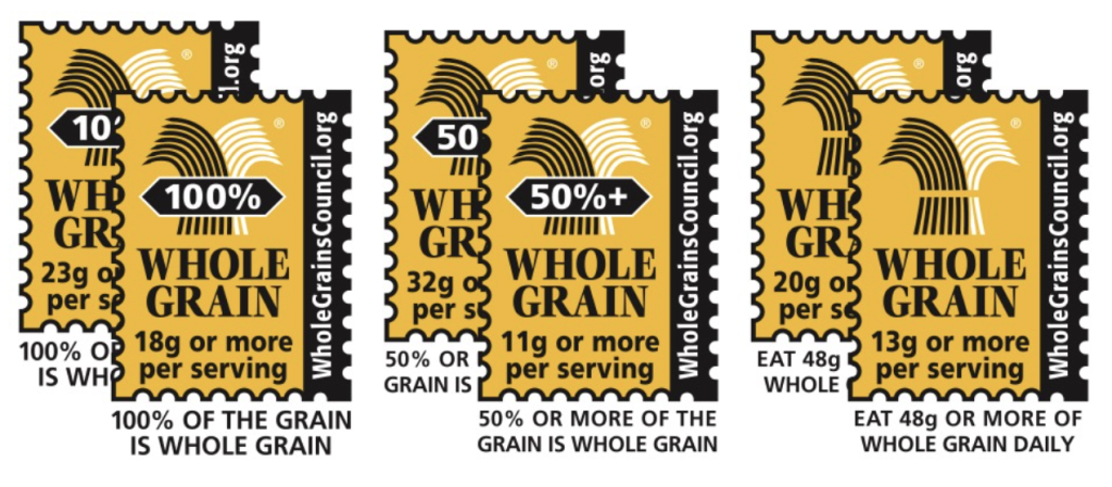 Different Whole Grain Stamps issued by the Whole Grains Council