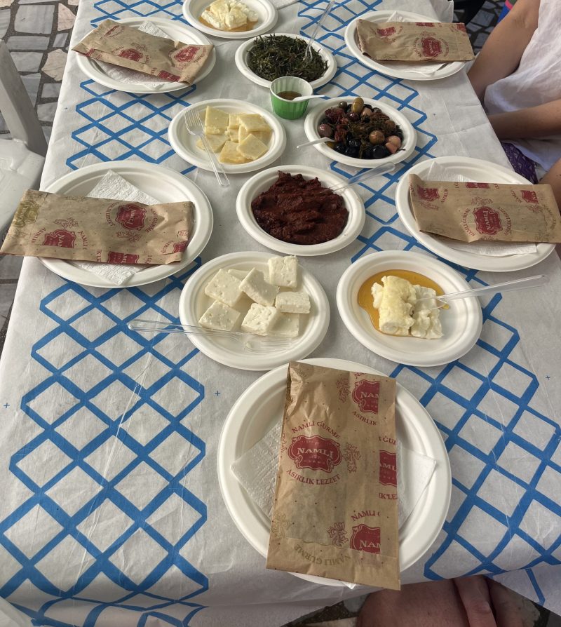 a Turkish breakfast spread on a table