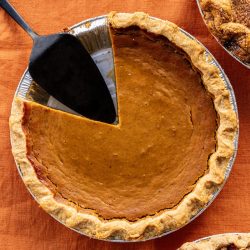 Ari's Pick: Pumpkin Pie pumpkin pie with a portion removed