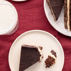 Ari's Pick: Nanaimo Bars nanaimo bars on dessert plates on a red table cloth